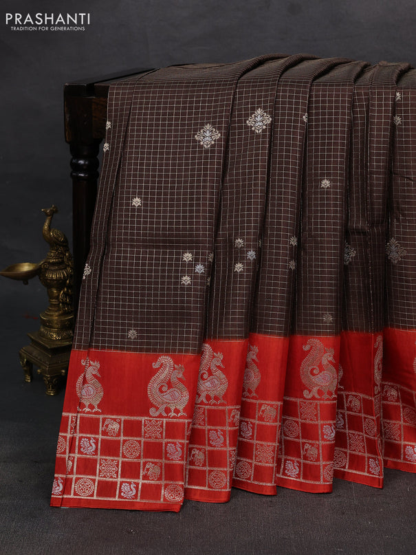 Brown & Orange Dola Silk - Checks