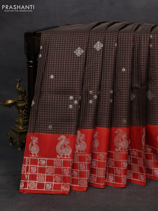 Brown & Orange Dola Silk - Checks