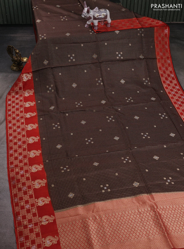 Brown & Orange Dola Silk - Checks