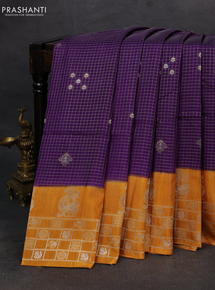 Violet & Mustard Yellow Dola Silk - Checks