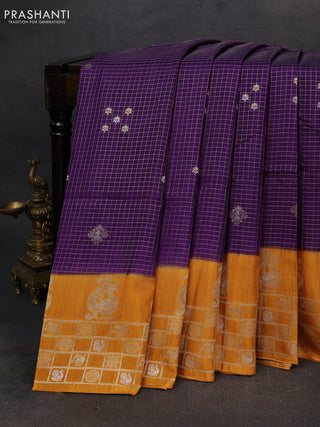 Violet & Mustard Yellow Dola Silk - Checks