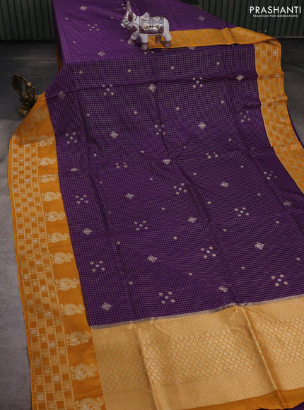 Violet & Mustard Yellow Dola Silk - Checks
