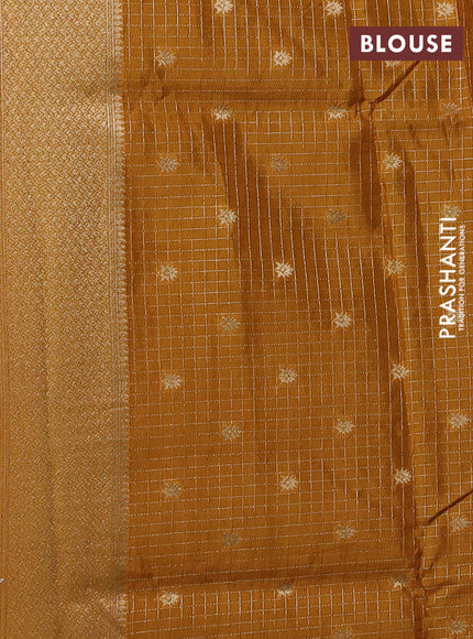 Violet & Mustard Yellow Dola Silk - Checks