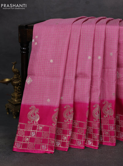 Light Pink & Pink Dola Silk - Checks