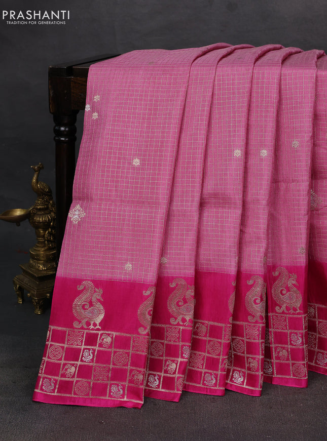 Light Pink & Pink Dola Silk - Checks