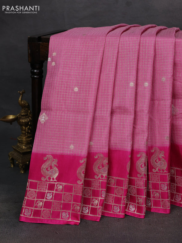 Light Pink & Pink Dola Silk - Checks