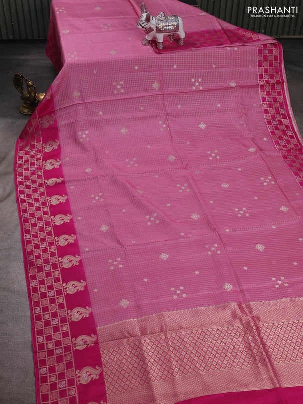 Light Pink & Pink Dola Silk - Checks