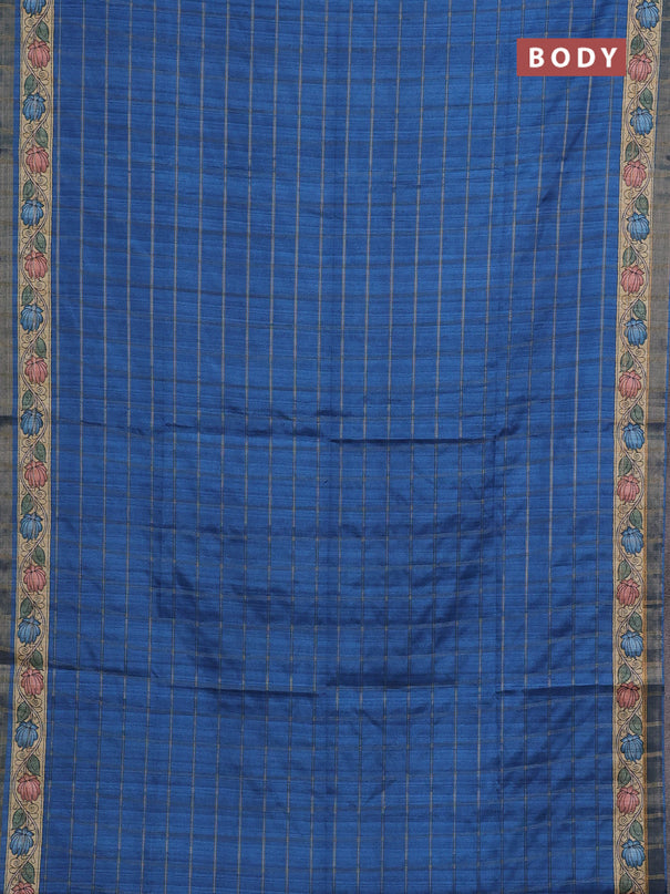 Blue & Beige Semi Tussar Saree - Kalamkari Prints