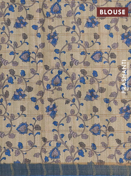 Blue & Beige Semi Tussar Saree - Kalamkari Prints