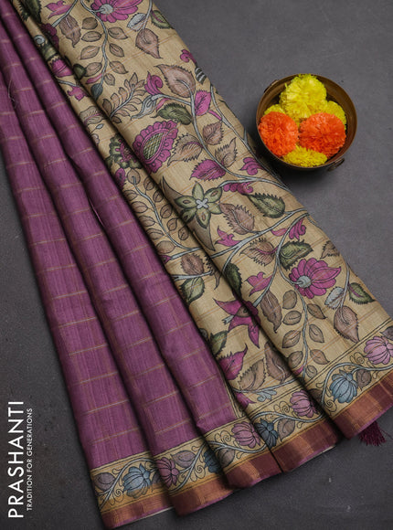 Mauve Pink & Beige Semi Tussar Saree - Kalamkari Prints