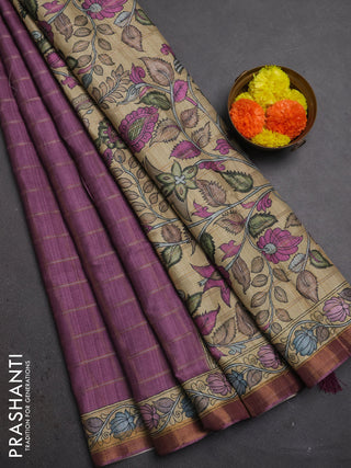Mauve Pink & Beige Semi Tussar Saree - Kalamkari Prints