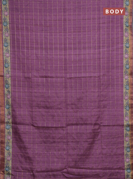 Mauve Pink & Beige Semi Tussar Saree - Kalamkari Prints