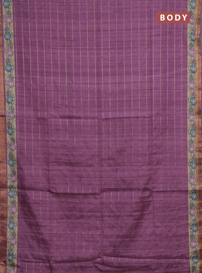 Mauve Pink & Beige Semi Tussar Saree - Kalamkari Prints