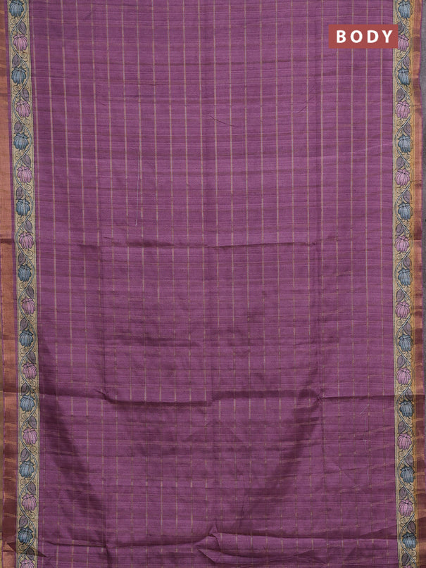 Mauve Pink & Beige Semi Tussar Saree - Kalamkari Prints
