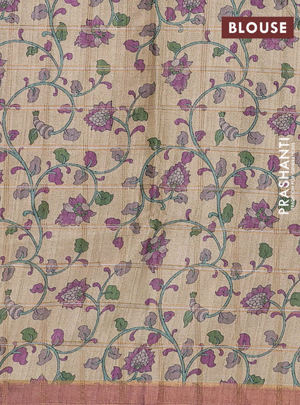 Mauve Pink & Beige Semi Tussar Saree - Kalamkari Prints