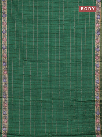 Green & Beige Semi Tussar Saree - Kalamkari Prints