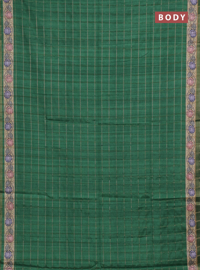 Green & Beige Semi Tussar Saree - Kalamkari Prints