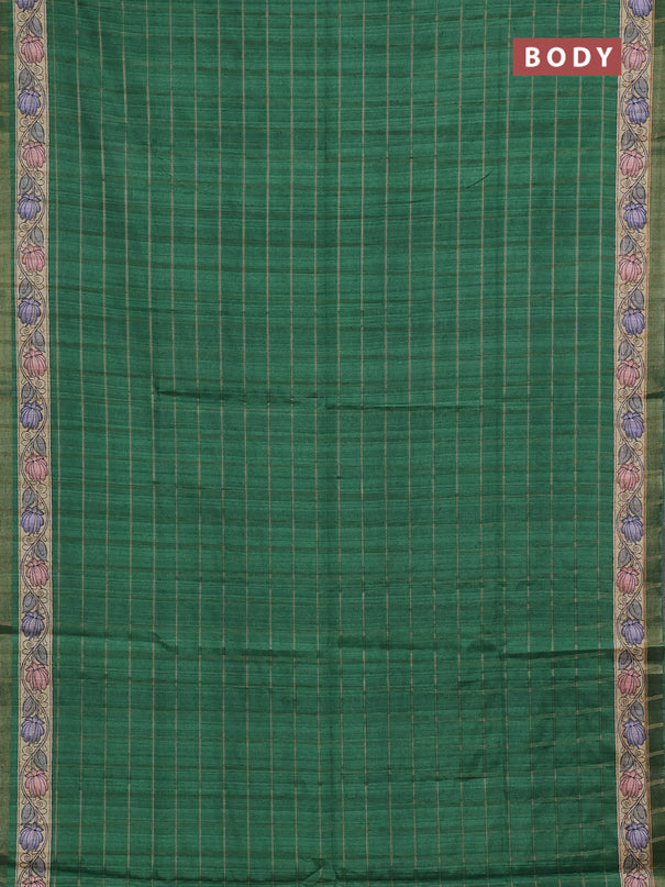 Green & Beige Semi Tussar Saree - Kalamkari Prints