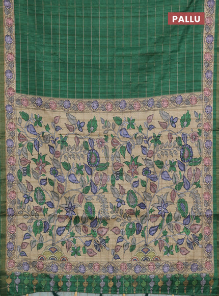 Green & Beige Semi Tussar Saree - Kalamkari Prints