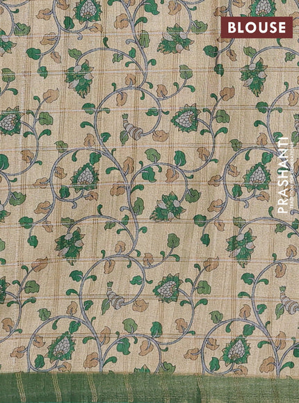 Green & Beige Semi Tussar Saree - Kalamkari Prints