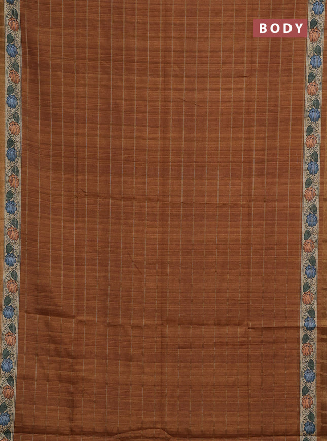 Mustard Yellow & Beige Semi Tussar Saree - Kalamkari Prints