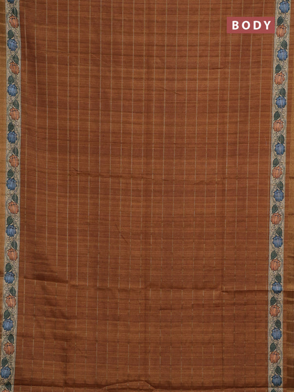 Mustard Yellow & Beige Semi Tussar Saree - Kalamkari Prints