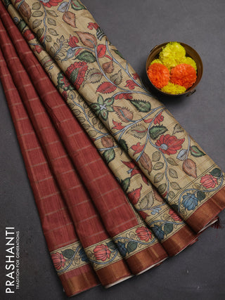 Rust & Beige Semi Tussar Saree - Kalamkari Prints
