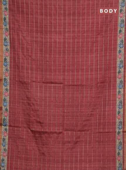 Rust & Beige Semi Tussar Saree - Kalamkari Prints