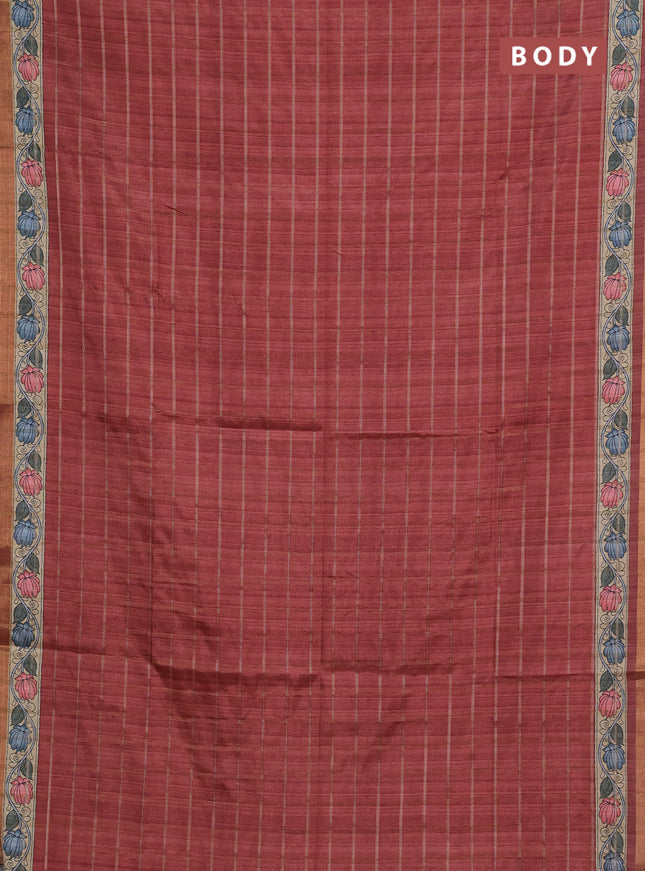 Rust & Beige Semi Tussar Saree - Kalamkari Prints