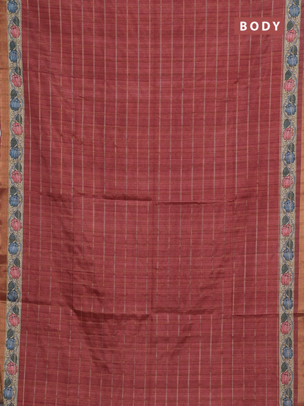 Rust & Beige Semi Tussar Saree - Kalamkari Prints