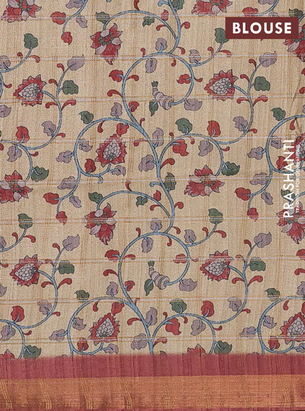 Rust & Beige Semi Tussar Saree - Kalamkari Prints