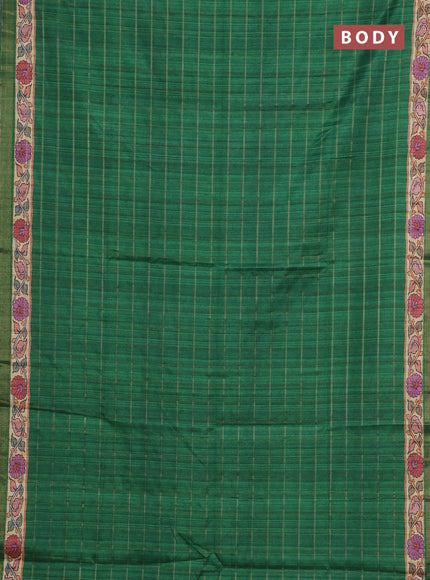 Green & Beige Semi Tussar Saree - Kalamkari Prints