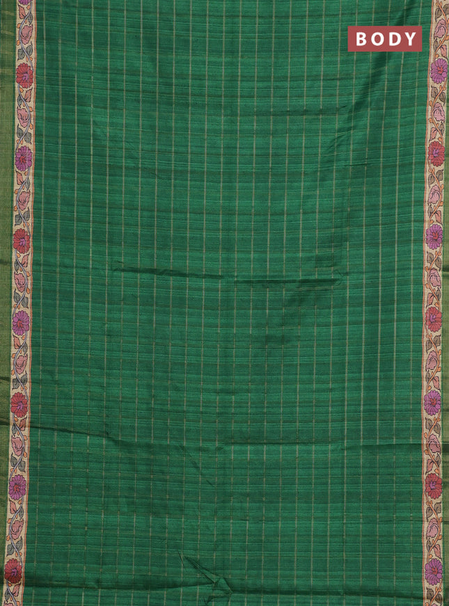 Green & Beige Semi Tussar Saree - Kalamkari Prints