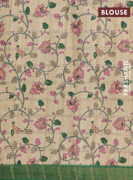 Green & Beige Semi Tussar Saree - Kalamkari Prints
