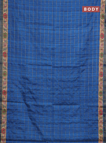 Blue & Beige Semi Tussar Saree - Kalamkari Prints