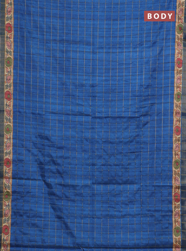 Blue & Beige Semi Tussar Saree - Kalamkari Prints
