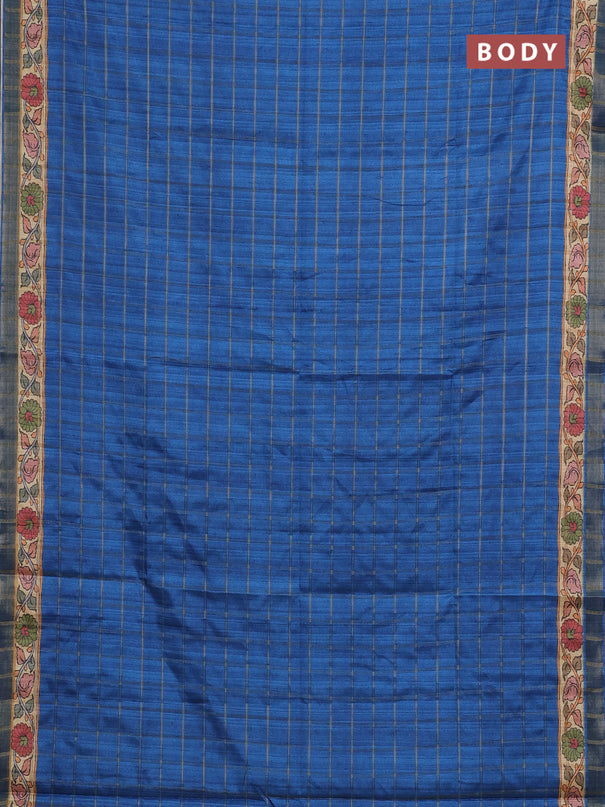 Blue & Beige Semi Tussar Saree - Kalamkari Prints