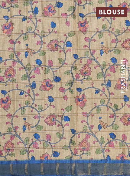 Blue & Beige Semi Tussar Saree - Kalamkari Prints