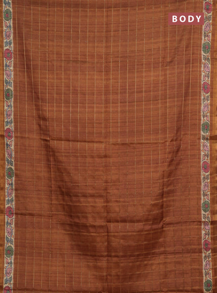 Mustard Yellow & Beige Semi Tussar Saree - Kalamkari Prints