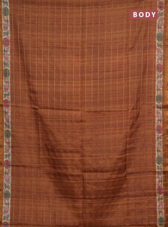 Mustard Yellow & Beige Semi Tussar Saree - Kalamkari Prints