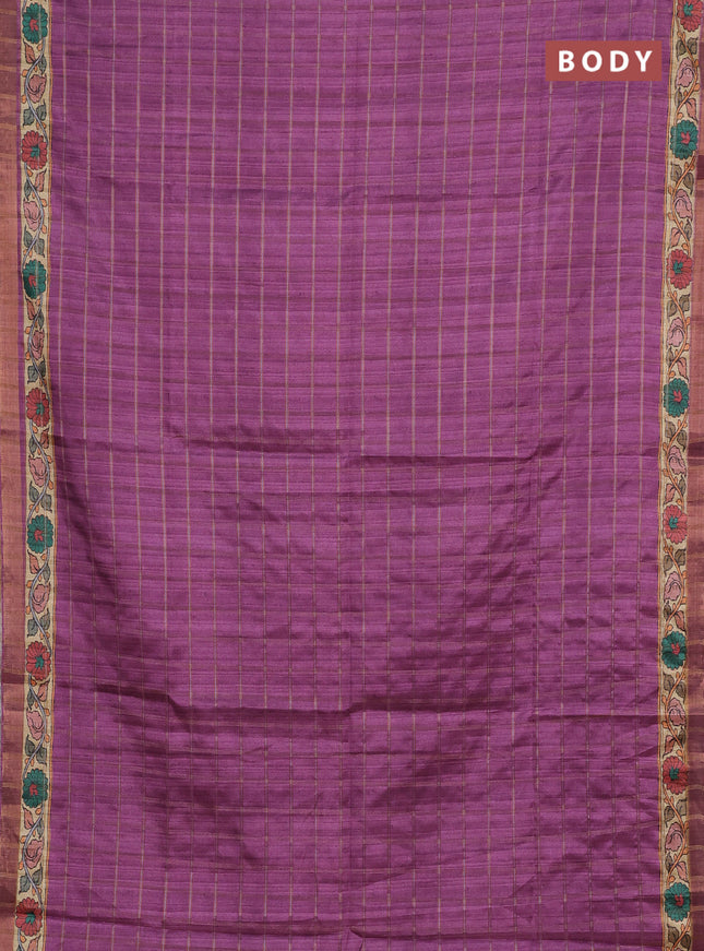Purple & Beige Semi Tussar Saree - Kalamkari Prints