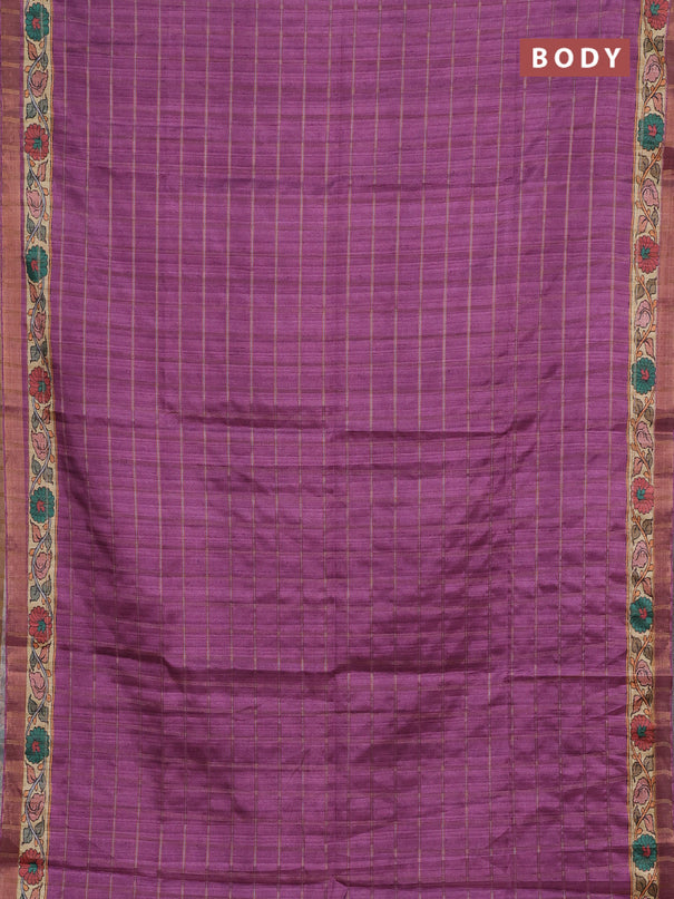 Purple & Beige Semi Tussar Saree - Kalamkari Prints