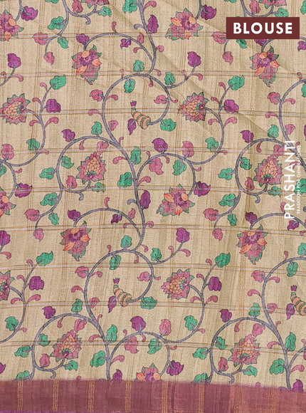Purple & Beige Semi Tussar Saree - Kalamkari Prints