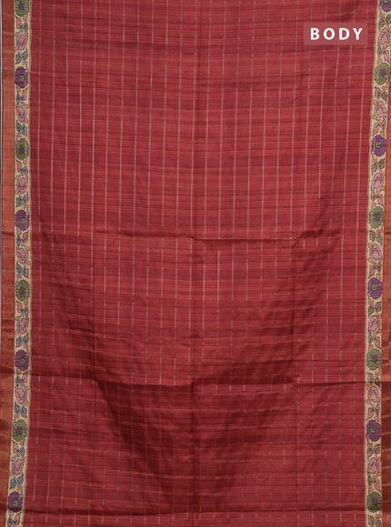Maroon & Beige Semi Tussar Saree - Kalamkari Prints