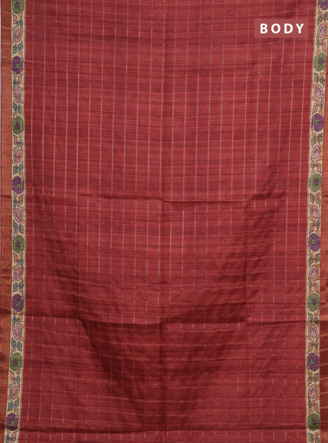 Maroon & Beige Semi Tussar Saree - Kalamkari Prints