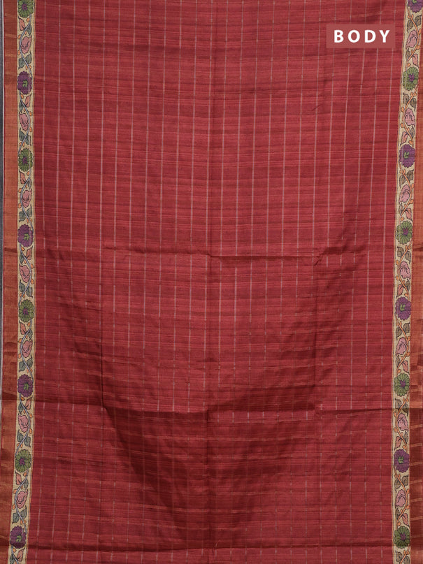 Maroon & Beige Semi Tussar Saree - Kalamkari Prints