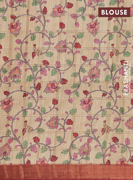 Maroon & Beige Semi Tussar Saree - Kalamkari Prints