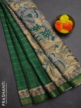 Green & Beige Semi Tussar Saree - Kalamkari Prints