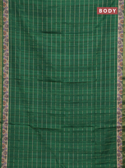 Green & Beige Semi Tussar Saree - Kalamkari Prints