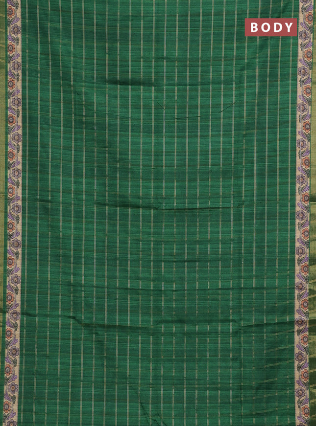Green & Beige Semi Tussar Saree - Kalamkari Prints